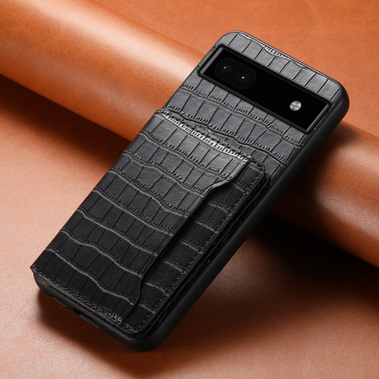 For Google Pixel 6a Crocodile Texture Card Bag Design Full Coverage Phone Case(Black) - Google Cases by PMC TechLife | Online Shopping South Africa | PMC TechLife | Buy Now Pay Later Mobicred