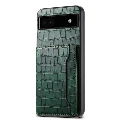 For Google Pixel 6a Crocodile Texture Card Bag Design Full Coverage Phone Case(Green) - Google Cases by PMC Jewellery | Online Shopping South Africa | PMC Jewellery | Buy Now Pay Later Mobicred