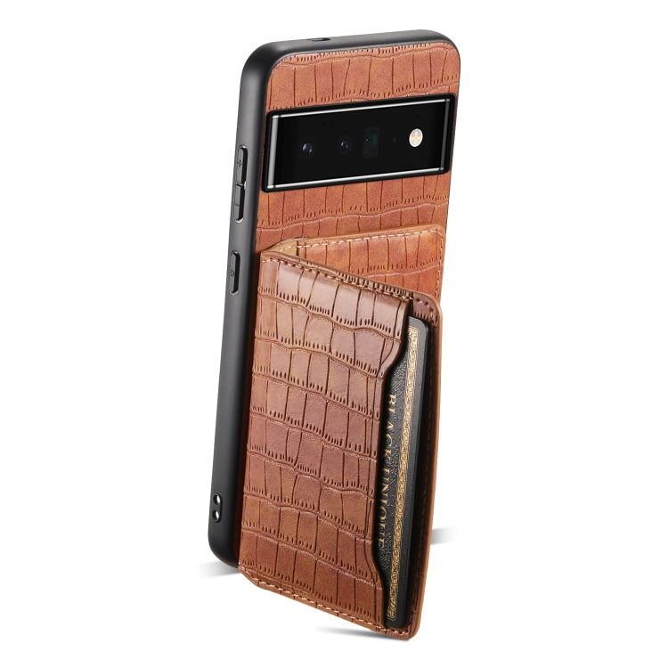 For Google Pixel 6 Pro Crocodile Texture Card Bag Design Full Coverage Phone Case(Brown) - Google Cases by PMC Jewellery | Online Shopping South Africa | PMC Jewellery | Buy Now Pay Later Mobicred