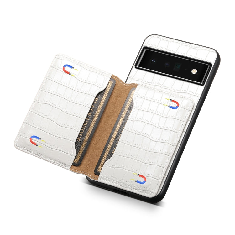 For Google Pixel 6 Pro Crocodile Texture Card Bag Design Full Coverage Phone Case(White) - Google Cases by PMC Jewellery | Online Shopping South Africa | PMC Jewellery | Buy Now Pay Later Mobicred