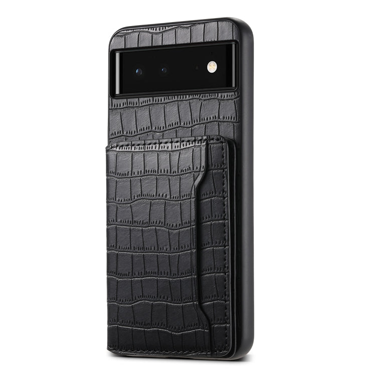 For Google Pixel 6 Crocodile Texture Card Bag Design Full Coverage Phone Case(Black) - Google Cases by PMC Jewellery | Online Shopping South Africa | PMC Jewellery | Buy Now Pay Later Mobicred