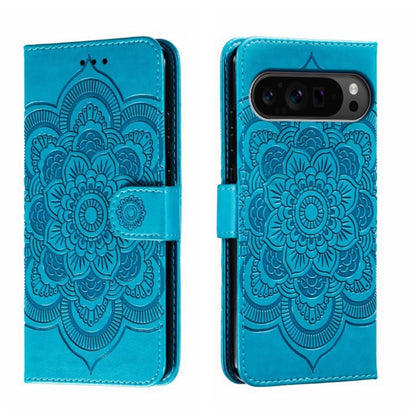 For Google Pixel 9 Pro Sun Mandala Embossing Pattern Phone Leather Case(Blue) - Google Cases by PMC Jewellery | Online Shopping South Africa | PMC Jewellery | Buy Now Pay Later Mobicred