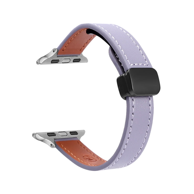 For Apple Watch Series 7 41mm Slim Magnetic Buckle Genuine Leather Watch Band(Plain Purple) - Watch Bands by PMC Jewellery | Online Shopping South Africa | PMC Jewellery