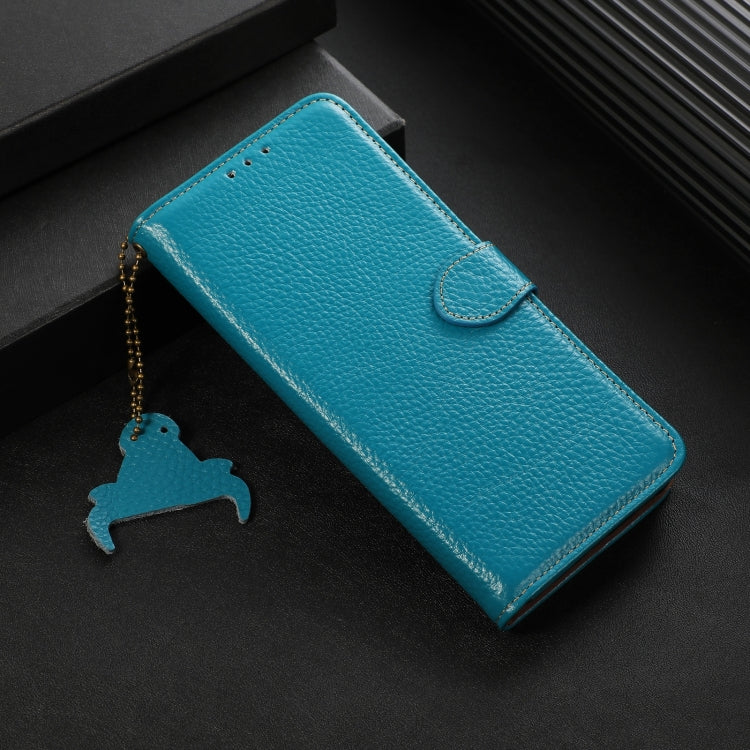 For Google Pixel 9a Genuine Leather Litchi Texture RFID Leather Phone Case(Blue) - Google Cases by PMC TechLife | Online Shopping South Africa | PMC TechLife | Buy Now Pay Later Mobicred