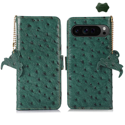 For Google Pixel 9 Pro Ostrich Pattern Genuine Leather RFID Phone Case(Green) - Google Cases by PMC Jewellery | Online Shopping South Africa | PMC Jewellery | Buy Now Pay Later Mobicred