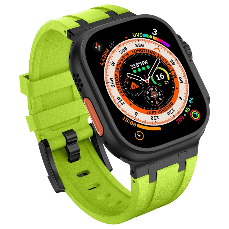 For Apple Watch SE 2023 44mm Stone Grain Liquid Silicone Watch Band(Black Green) - Watch Bands by PMC Jewellery | Online Shopping South Africa | PMC Jewellery