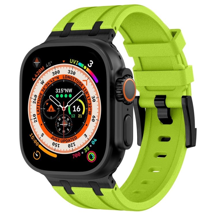 For Apple Watch Ultra 2 49mm Stone Grain Liquid Silicone Watch Band(Black Green) - Watch Bands by PMC Jewellery | Online Shopping South Africa | PMC Jewellery