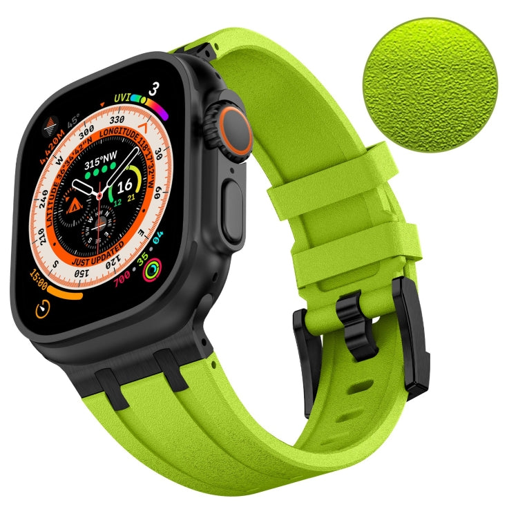 For Apple Watch Ultra 2 49mm Stone Grain Liquid Silicone Watch Band(Black Green) - Watch Bands by PMC Jewellery | Online Shopping South Africa | PMC Jewellery