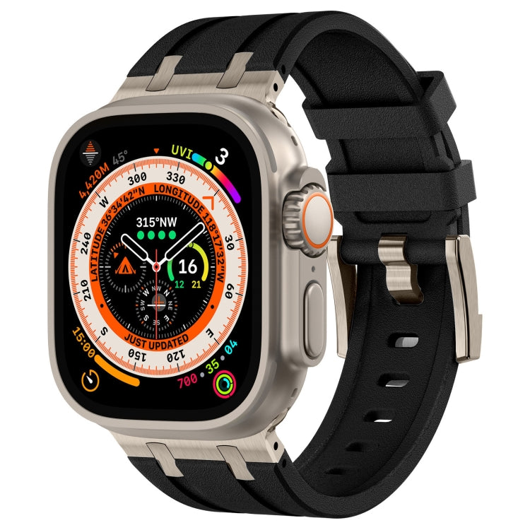 For Apple Watch Ultra 2 49mm Stone Grain Liquid Silicone Watch Band(Titanium Black) - Watch Bands by PMC Jewellery | Online Shopping South Africa | PMC Jewellery