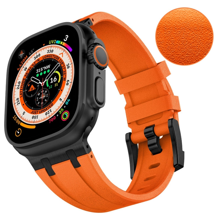 For Apple Watch Series 6 44mm Stone Grain Liquid Silicone Watch Band(Black Orange) - Watch Bands by PMC Jewellery | Online Shopping South Africa | PMC Jewellery