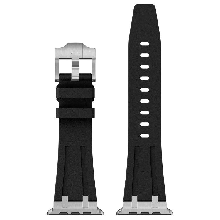 For Apple Watch Series 5 44mm Stone Grain Liquid Silicone Watch Band(Silver Black) - Watch Bands by PMC TechLife | Online Shopping South Africa | PMC TechLife