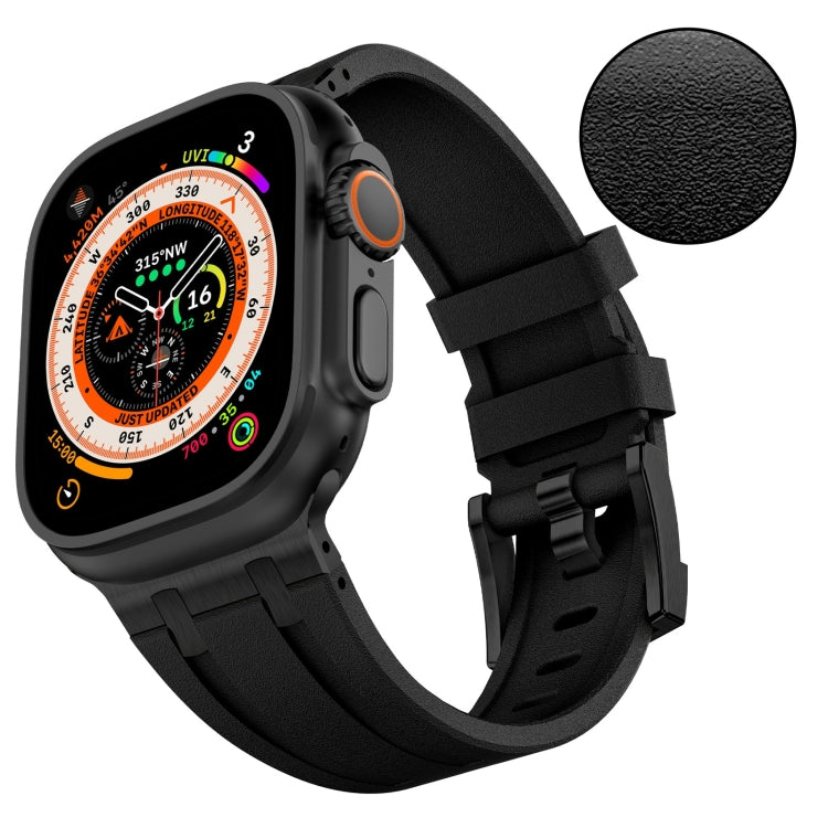 For Apple Watch Series 3 42mm Stone Grain Liquid Silicone Watch Band(Black Black) - Watch Bands by PMC Jewellery | Online Shopping South Africa | PMC Jewellery