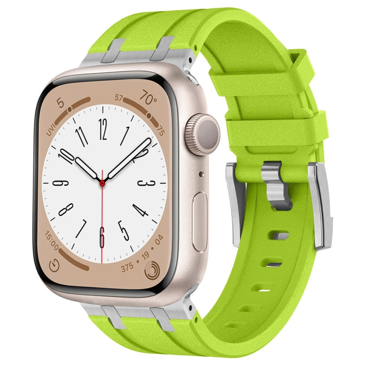 For Apple Watch 42mm Stone Grain Liquid Silicone Watch Band(Silver Green) - Watch Bands by PMC TechLife | Online Shopping South Africa | PMC TechLife