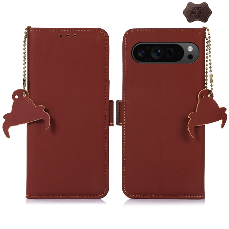 For Google Pixel 9 Pro Genuine Leather Magnetic RFID Leather Phone Case(Coffee) - Google Cases by PMC Jewellery | Online Shopping South Africa | PMC Jewellery | Buy Now Pay Later Mobicred