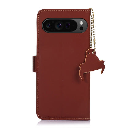 For Google Pixel 9 Pro Genuine Leather Magnetic RFID Leather Phone Case(Coffee) - Google Cases by PMC Jewellery | Online Shopping South Africa | PMC Jewellery | Buy Now Pay Later Mobicred