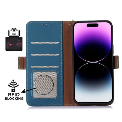 For Google Pixel 9 Pro Genuine Leather Magnetic RFID Leather Phone Case(Blue) - Google Cases by PMC Jewellery | Online Shopping South Africa | PMC Jewellery | Buy Now Pay Later Mobicred