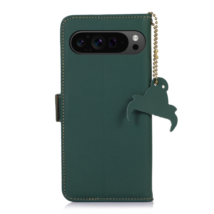 For Google Pixel 9 Genuine Leather Magnetic RFID Leather Phone Case(Green) - Google Cases by PMC Jewellery | Online Shopping South Africa | PMC Jewellery | Buy Now Pay Later Mobicred