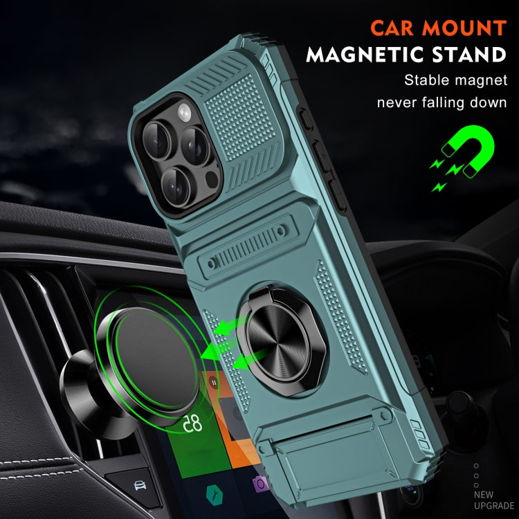 For iPhone 16 TPU+PC Shockproof Card Phone Case with Metal Ring Holder(Green) - iPhone 16 Cases by PMC Jewellery | Online Shopping South Africa | PMC Jewellery | Buy Now Pay Later Mobicred