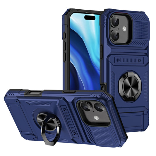 For iPhone 16 Plus TPU+PC Shockproof Card Phone Case with Metal Ring Holder(Blue) - iPhone 16 Plus Cases by PMC Jewellery | Online Shopping South Africa | PMC Jewellery | Buy Now Pay Later Mobicred