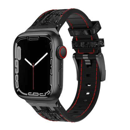 For Apple Watch SE 2023 40mm Crocodile Texture Liquid Silicone Watch Band(Black Red Black) - Watch Bands by PMC Jewellery | Online Shopping South Africa | PMC Jewellery