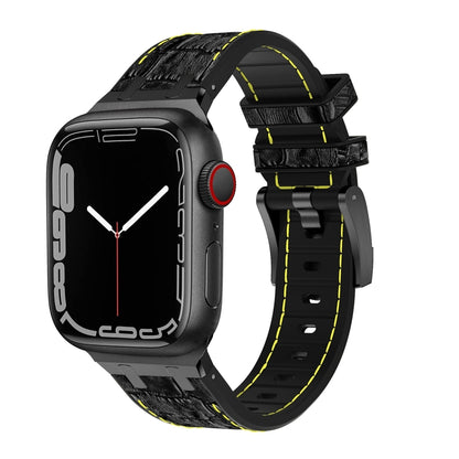 For Apple Watch Series 9 45mm Crocodile Texture Liquid Silicone Watch Band(Black Yellow Black) - Watch Bands by PMC Jewellery | Online Shopping South Africa | PMC Jewellery