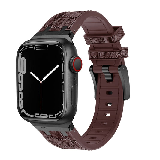 For Apple Watch Series 9 41mm Crocodile Texture Liquid Silicone Watch Band(Black Dark Brown) - Watch Bands by PMC Jewellery | Online Shopping South Africa | PMC Jewellery