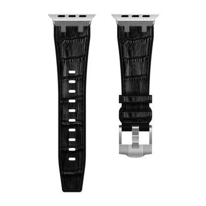 For Apple Watch Series 9 41mm Crocodile Texture Liquid Silicone Watch Band(Silver Black) - Watch Bands by PMC Jewellery | Online Shopping South Africa | PMC Jewellery