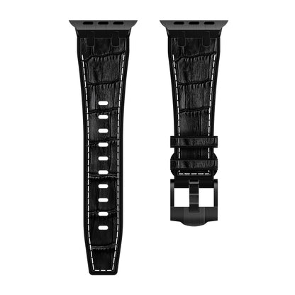 For Apple Watch Series 8 45mm Crocodile Texture Liquid Silicone Watch Band(Black White Black) - Watch Bands by PMC Jewellery | Online Shopping South Africa | PMC Jewellery