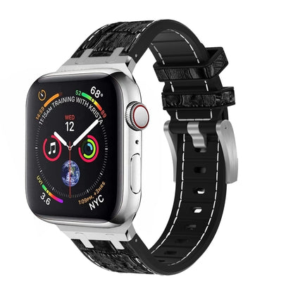 For Apple Watch Series 8 45mm Crocodile Texture Liquid Silicone Watch Band(Silver White Black) - Watch Bands by PMC Jewellery | Online Shopping South Africa | PMC Jewellery