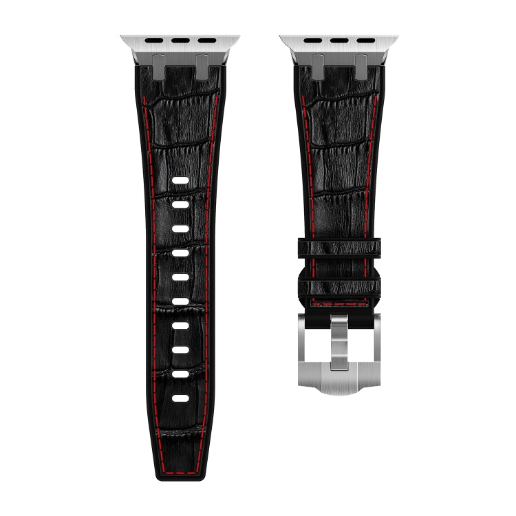 For Apple Watch Series 8 45mm Crocodile Texture Liquid Silicone Watch Band(Silver Red Black) - Watch Bands by PMC Jewellery | Online Shopping South Africa | PMC Jewellery