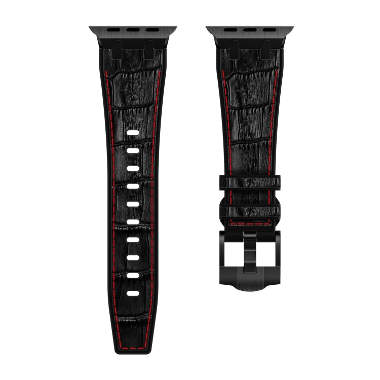 For Apple Watch SE 2022 44mm Crocodile Texture Liquid Silicone Watch Band(Black Red Black) - Watch Bands by PMC Jewellery | Online Shopping South Africa | PMC Jewellery