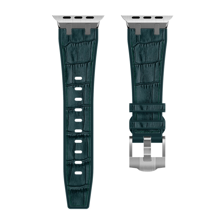 For Apple Watch Series 7 41mm Crocodile Texture Liquid Silicone Watch Band(Silver Deep Green) - Watch Bands by PMC Jewellery | Online Shopping South Africa | PMC Jewellery