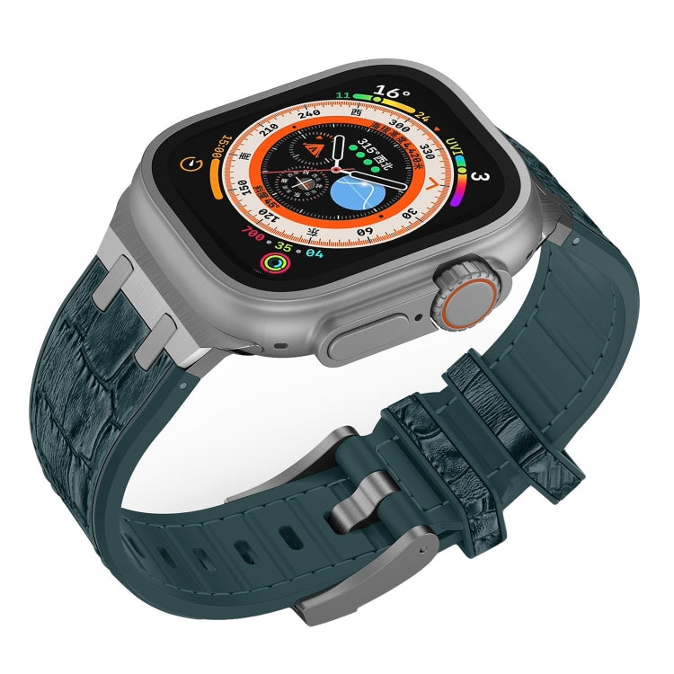 For Apple Watch Series 7 45mm Crocodile Texture Liquid Silicone Watch Band(Silver Deep Green) - Watch Bands by PMC Jewellery | Online Shopping South Africa | PMC Jewellery