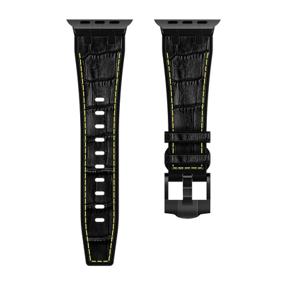 For Apple Watch SE 44mm Crocodile Texture Liquid Silicone Watch Band(Black Yellow Black) - Watch Bands by PMC Jewellery | Online Shopping South Africa | PMC Jewellery