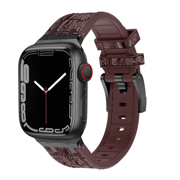 For Apple Watch Series 6 40mm Crocodile Texture Liquid Silicone Watch Band(Black Dark Brown) - Watch Bands by PMC Jewellery | Online Shopping South Africa | PMC Jewellery