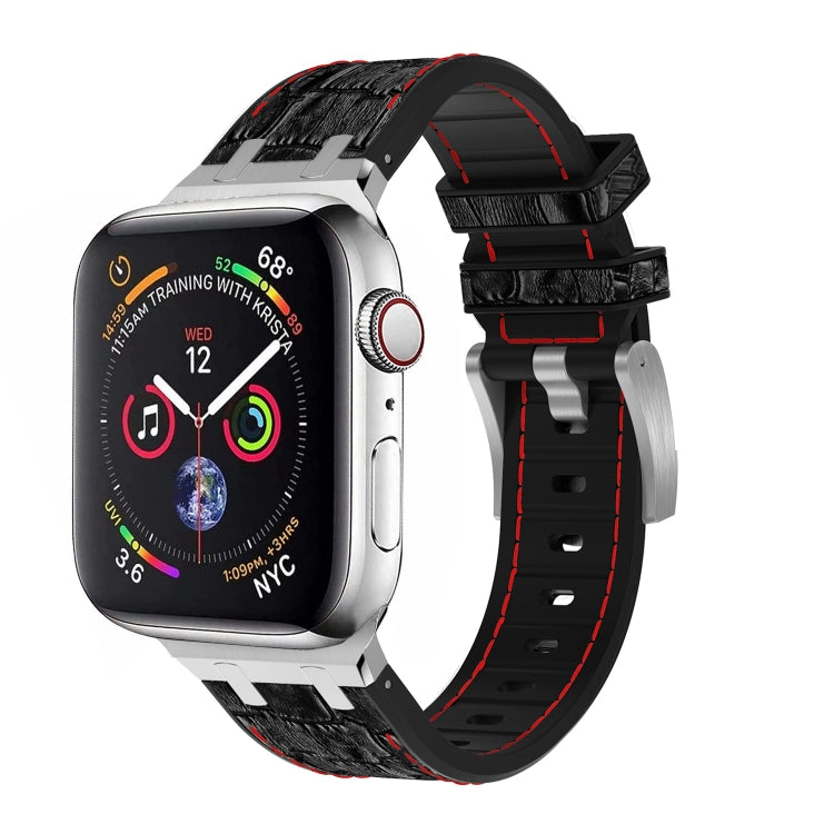 For Apple Watch Series 6 40mm Crocodile Texture Liquid Silicone Watch Band(Silver Red Black) - Watch Bands by PMC Jewellery | Online Shopping South Africa | PMC Jewellery