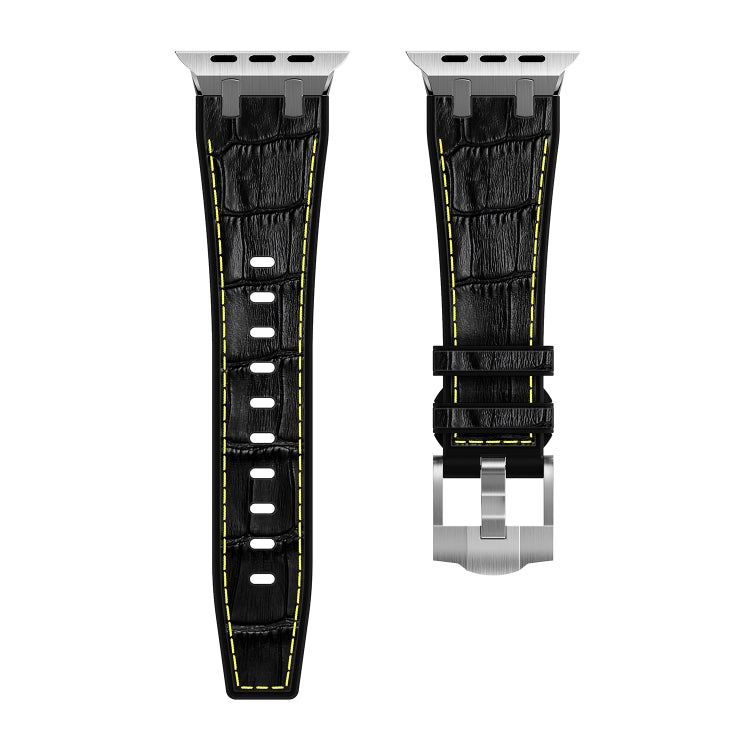 For Apple Watch Series 6 40mm Crocodile Texture Liquid Silicone Watch Band(Silver Yellow Black) - Watch Bands by PMC Jewellery | Online Shopping South Africa | PMC Jewellery