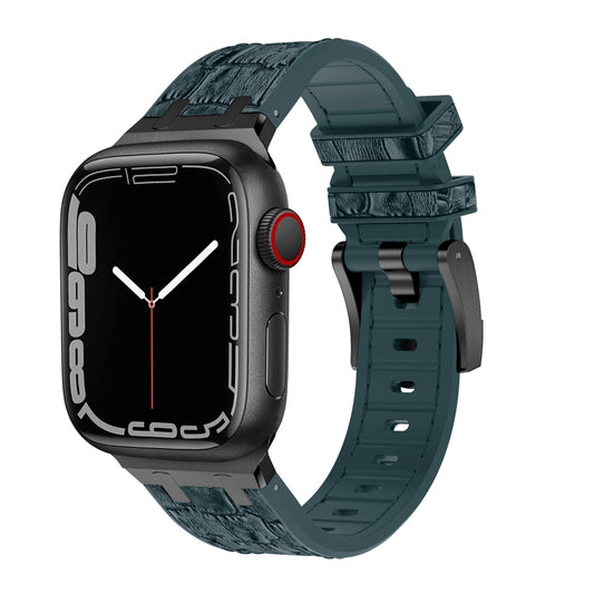 For Apple Watch Series 5 44mm Crocodile Texture Liquid Silicone Watch Band(Black Deep Green) - Watch Bands by PMC Jewellery | Online Shopping South Africa | PMC Jewellery