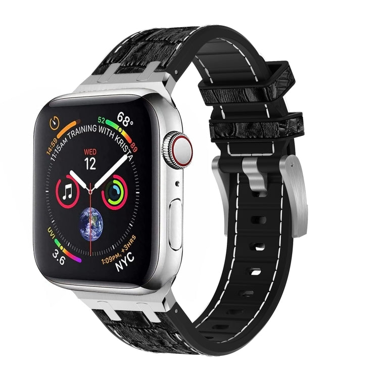 For Apple Watch Series 5 44mm Crocodile Texture Liquid Silicone Watch Band(Silver White Black) - Watch Bands by PMC Jewellery | Online Shopping South Africa | PMC Jewellery