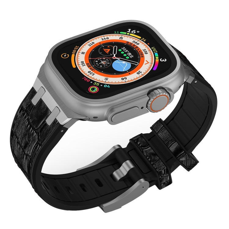 For Apple Watch Series 4 40mm Crocodile Texture Liquid Silicone Watch Band(Silver Black) - Watch Bands by PMC TechLife | Online Shopping South Africa | PMC TechLife