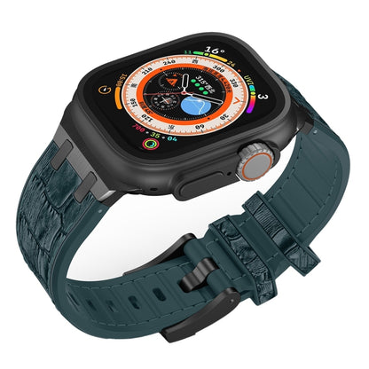 For Apple Watch Series 3 38mm Crocodile Texture Liquid Silicone Watch Band(Black Deep Green) - Watch Bands by PMC Jewellery | Online Shopping South Africa | PMC Jewellery