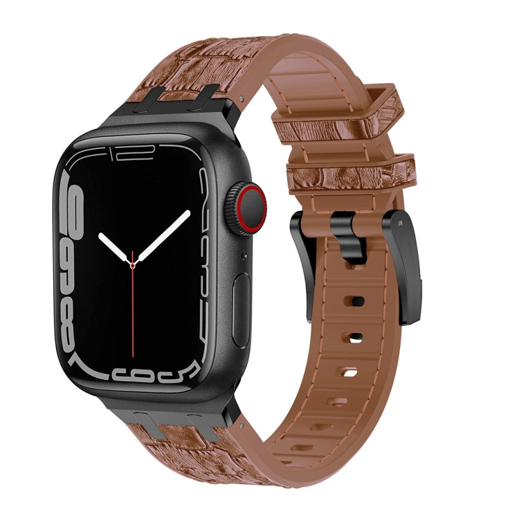 For Apple Watch 38mm Crocodile Texture Liquid Silicone Watch Band(Black Yellow Brown) - Watch Bands by PMC Jewellery | Online Shopping South Africa | PMC Jewellery