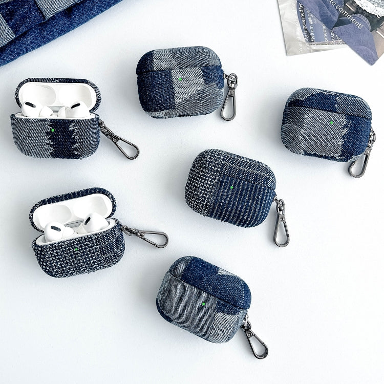 For AirPods Pro Stitching Denim Cloth Bluetooth Earphone Protective Case(Dark Color Irregular) - For AirPods Pro by PMC Jewellery | Online Shopping South Africa | PMC Jewellery | Buy Now Pay Later Mobicred
