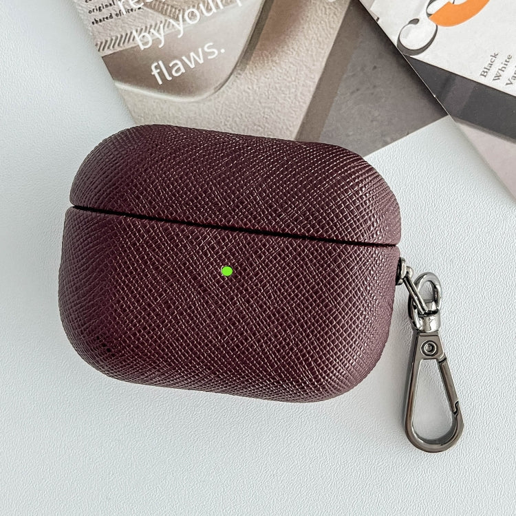 For AirPods Pro 2 Cross Texture PU Leather Bluetooth Earphone Protective Case(Dark Brown) - For AirPods Pro 2 by PMC Jewellery | Online Shopping South Africa | PMC Jewellery | Buy Now Pay Later Mobicred