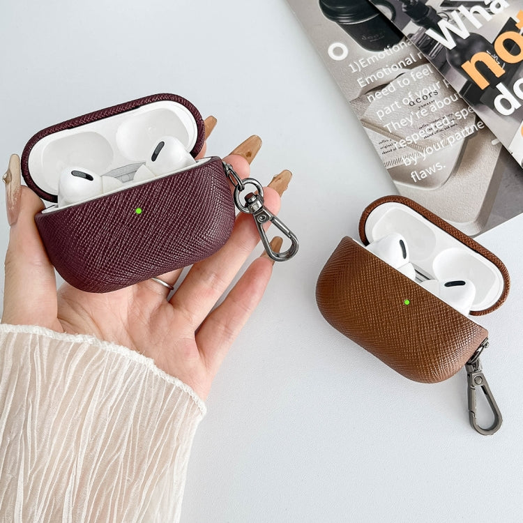 For AirPods 3 Cross Texture PU Leather Bluetooth Earphone Protective Case(Red) - For AirPods 3 by PMC Jewellery | Online Shopping South Africa | PMC Jewellery | Buy Now Pay Later Mobicred