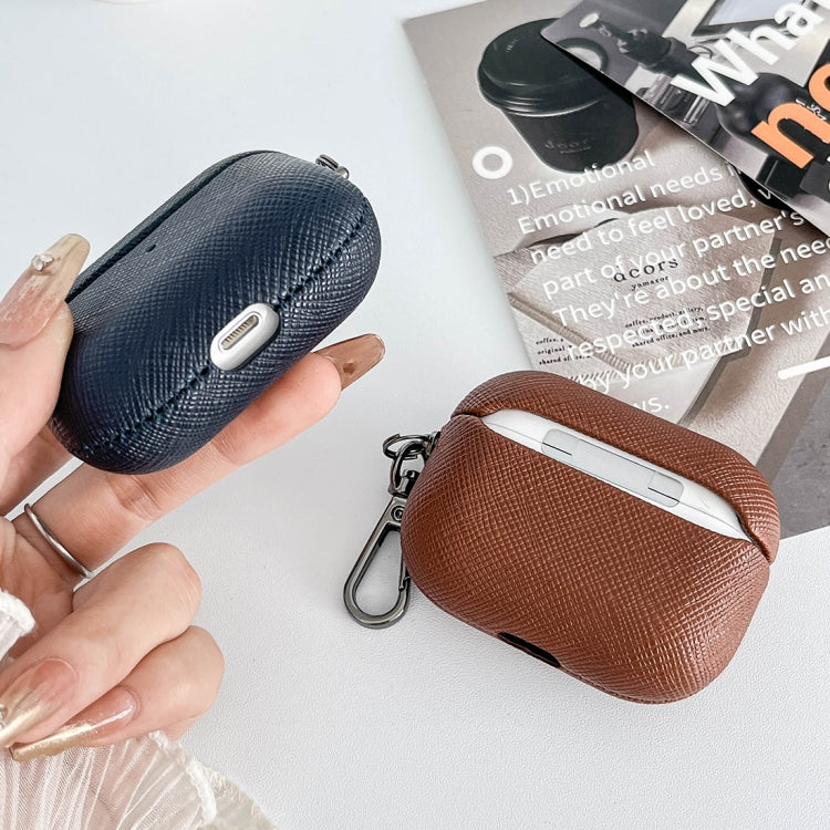 For AirPods Pro Cross Texture PU Leather Bluetooth Earphone Protective Case(Dark Blue) - For AirPods Pro by PMC Jewellery | Online Shopping South Africa | PMC Jewellery | Buy Now Pay Later Mobicred