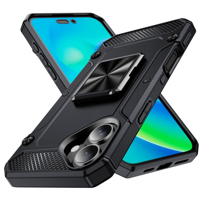 For iPhone 16 Plus Shockproof Metal Holder Phone Case(Black) - iPhone 16 Plus Cases by PMC Jewellery | Online Shopping South Africa | PMC Jewellery | Buy Now Pay Later Mobicred