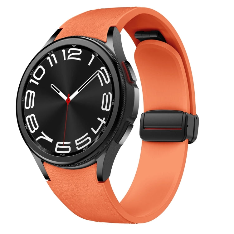 For Samsung Galaxy Watch 6 Magnetic Black Buckle Leather Silicone Watch Band(Orange) - Watch Bands by PMC Jewellery | Online Shopping South Africa | PMC Jewellery