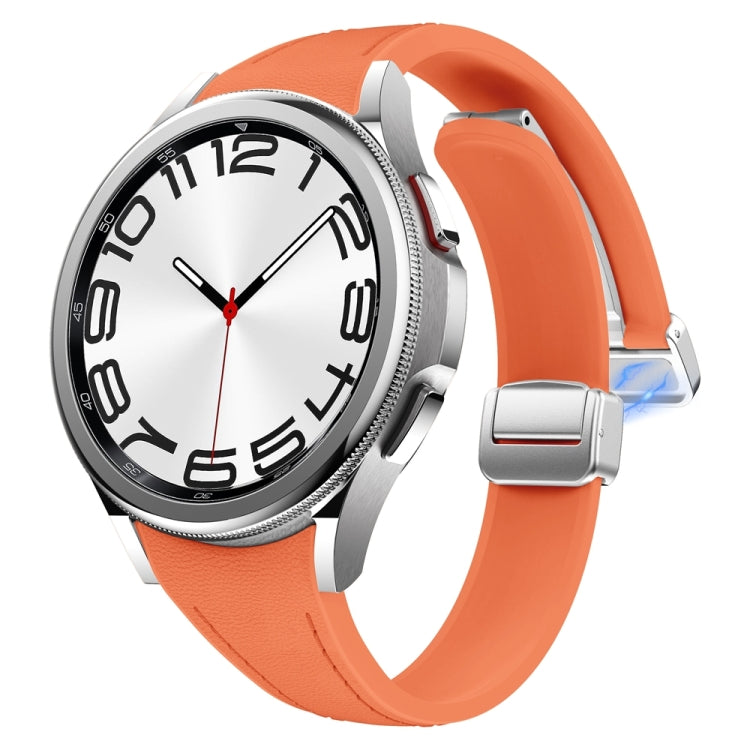 For Samsung Galaxy Watch 6 Slim Magnetic Silver Buckle Leather Silicone Watch Band(Orange) - Watch Bands by PMC Jewellery | Online Shopping South Africa | PMC Jewellery