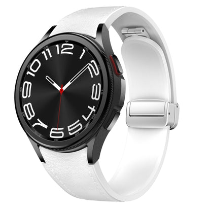 For Samsung Galaxy Watch 6 Magnetic Silver Buckle Leather Silicone Watch Band(White) - Watch Bands by PMC Jewellery | Online Shopping South Africa | PMC Jewellery